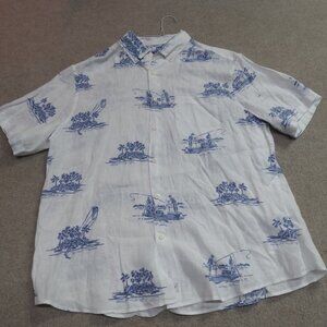 Vineyard Vines Shirt Large White 100% Linen Short Sleeve Button Down